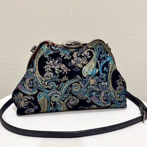 One Of A Kind! Unique Cowhide Embroidered Floral Print Handmade Metal Frame Bag